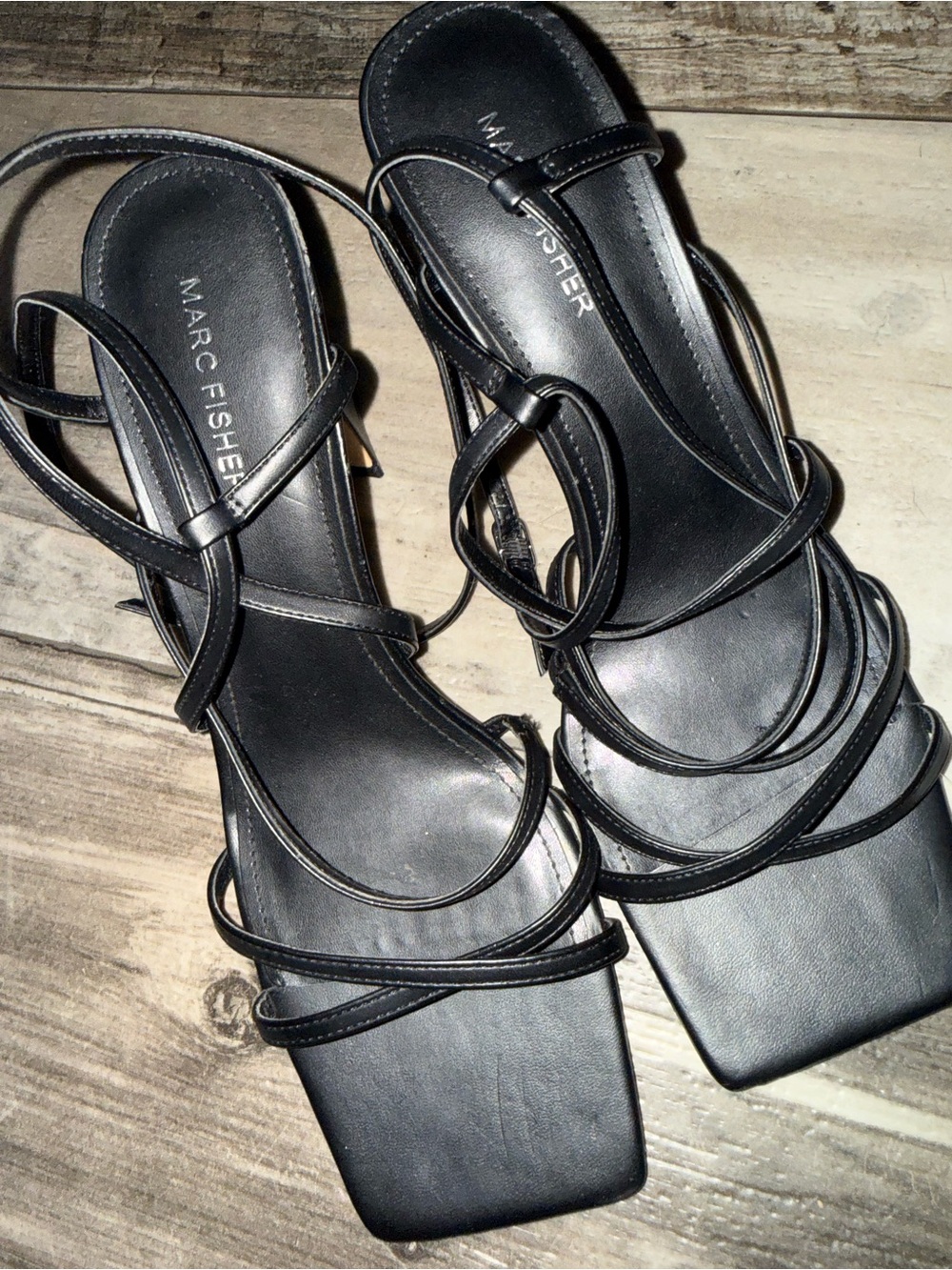 Marc Fisher Black Strappy Square-Toe Heels
